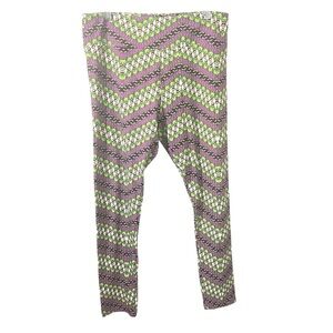 LuLaRoe Kermit the Frog Chevron print pink/green leggings one size